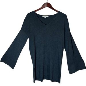Loft Gray Wool Blend Flare Sleeve V-Neck Tunic Sweater Sz Large Slouchy Oversize